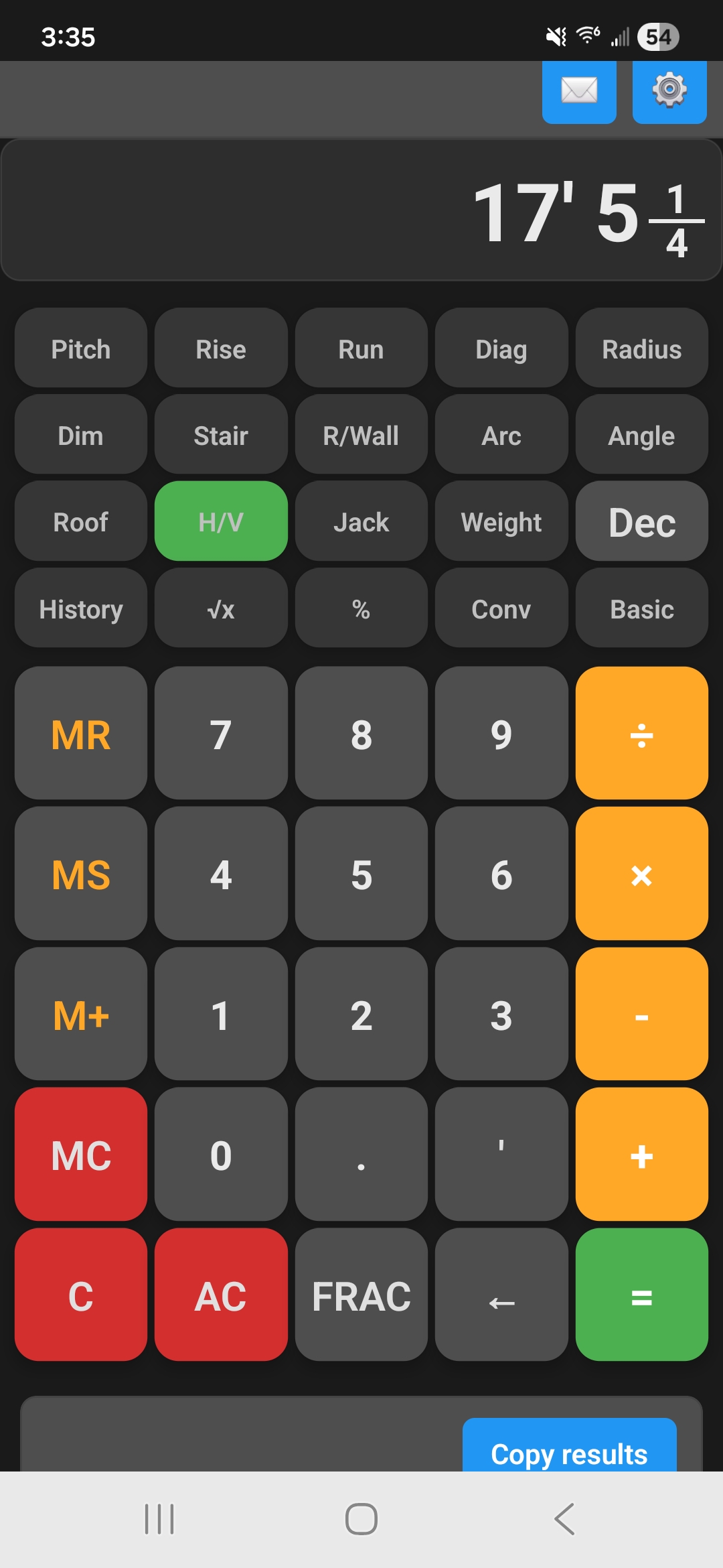 BoardCalc hip and valley rafter calculator results