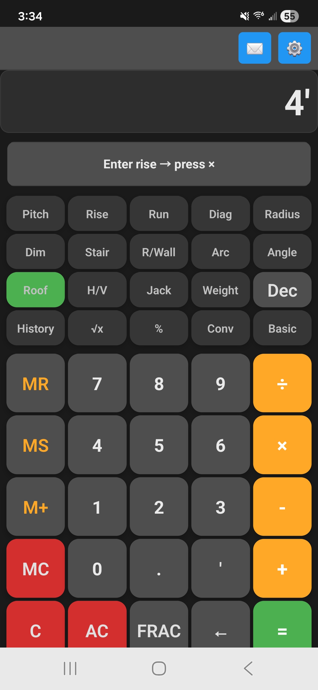 BoardCalc roof and rafter calculator input