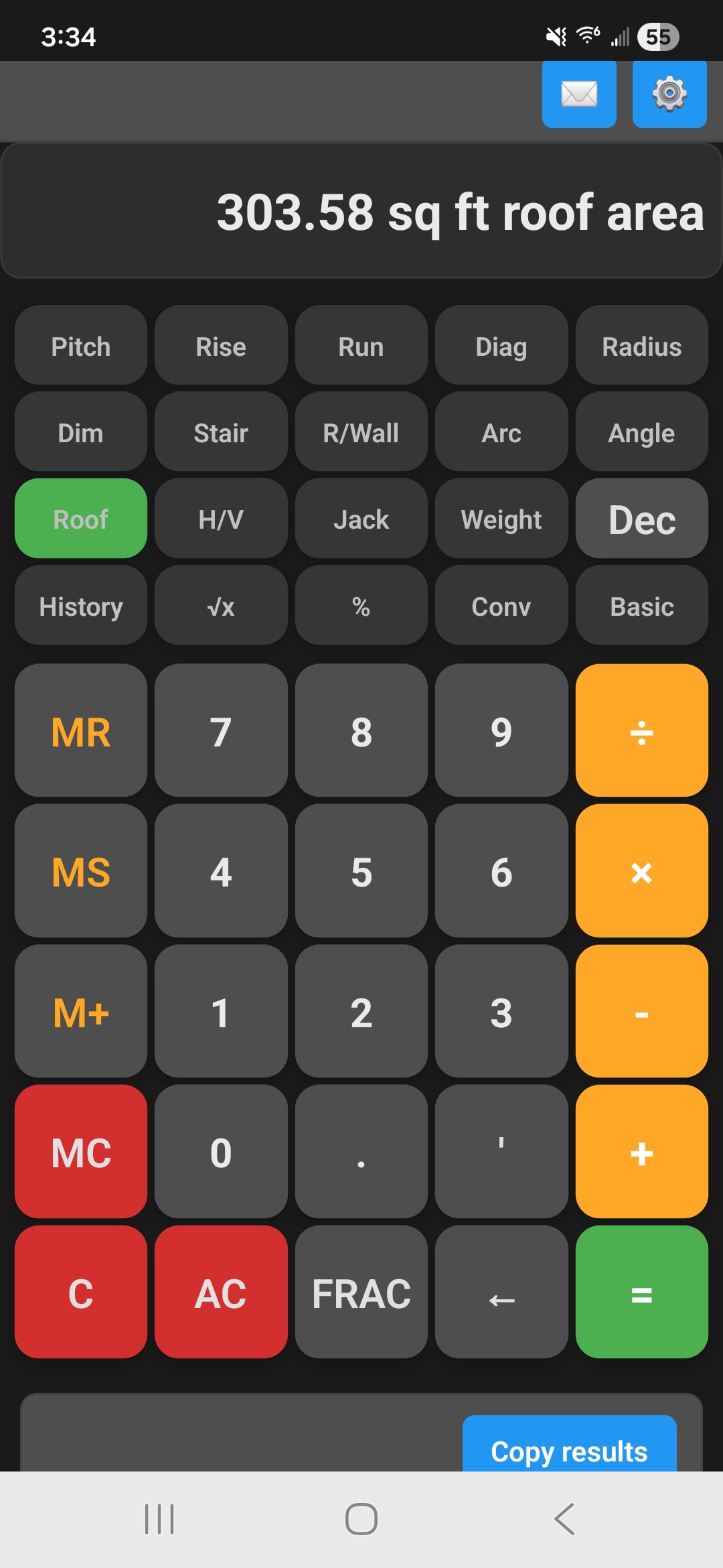 BoardCalc roof and rafter calculator results