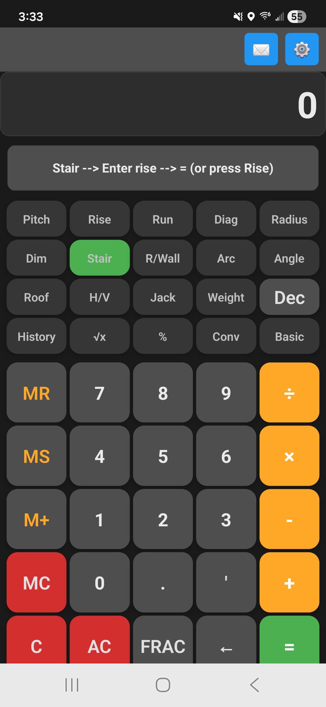 BoardCalc stair calculator start screen