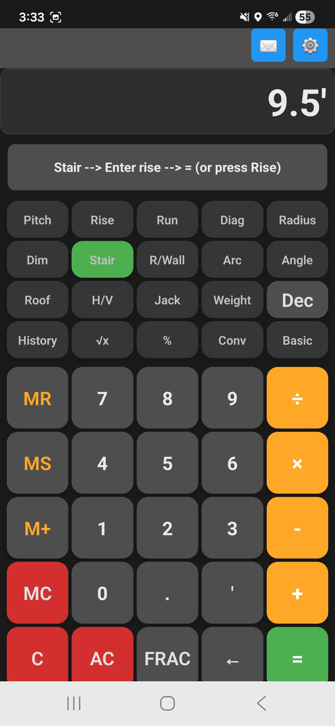 BoardCalc stair calculator input – rise and run