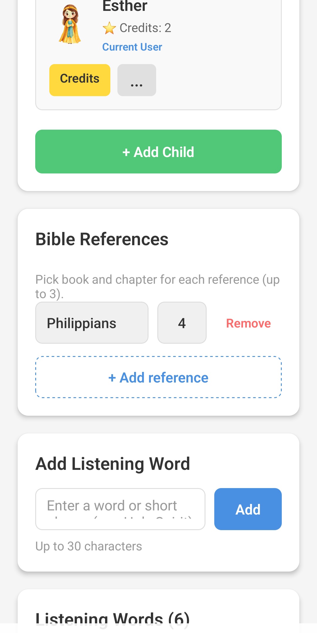 Faith Focus Friend parent settings