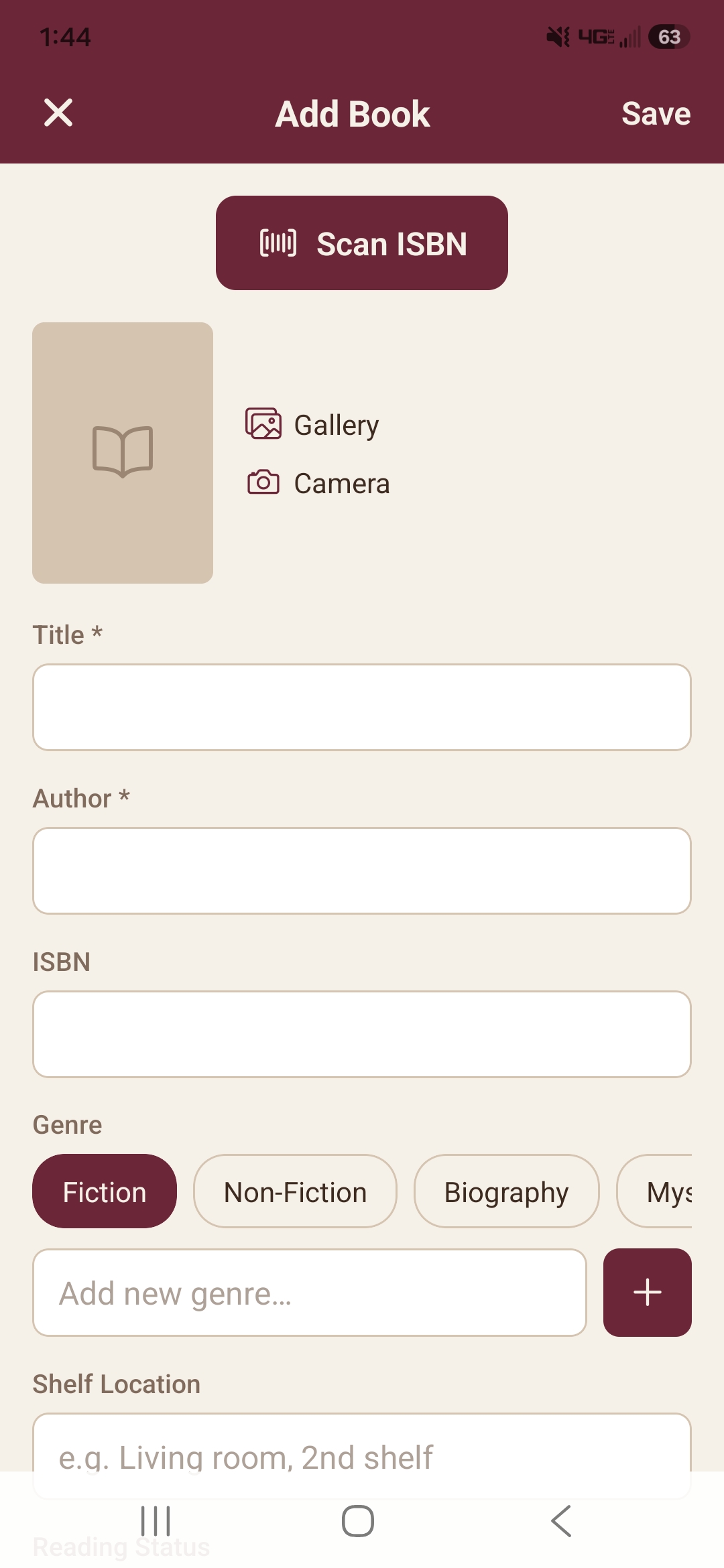 Overdue add book screen