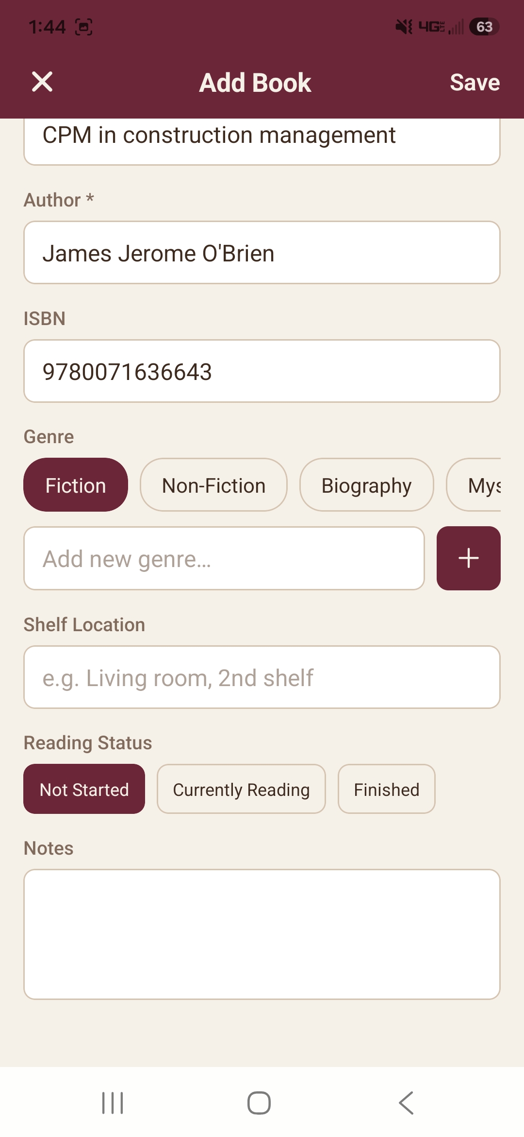 Overdue book entry with cover photo