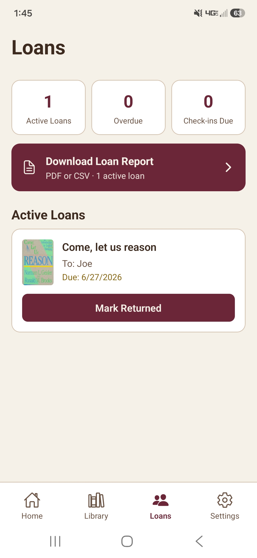 Overdue loan management screen