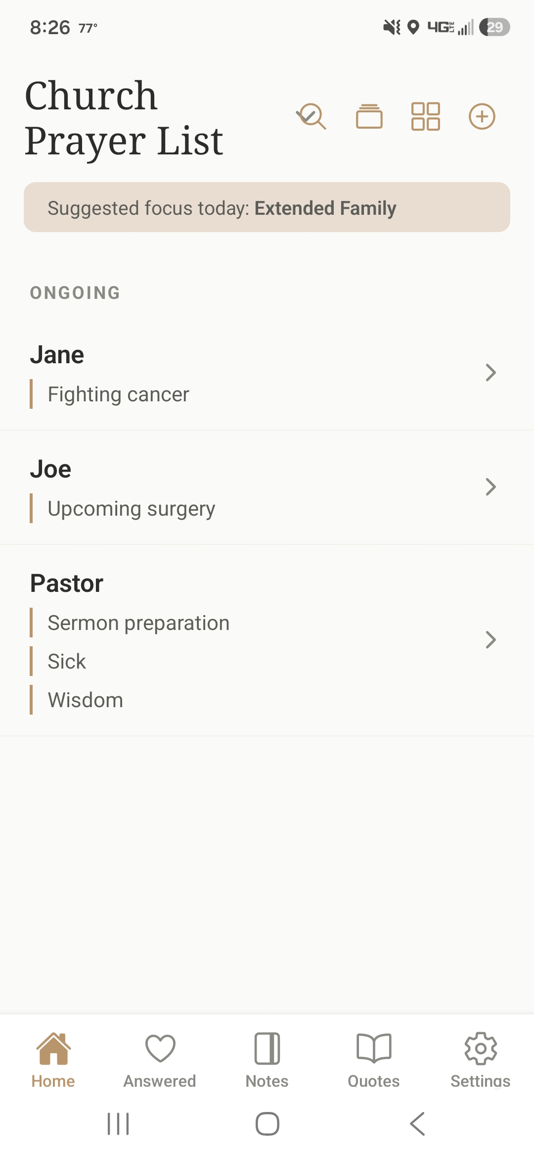 proseuchē prayer list with ongoing requests
