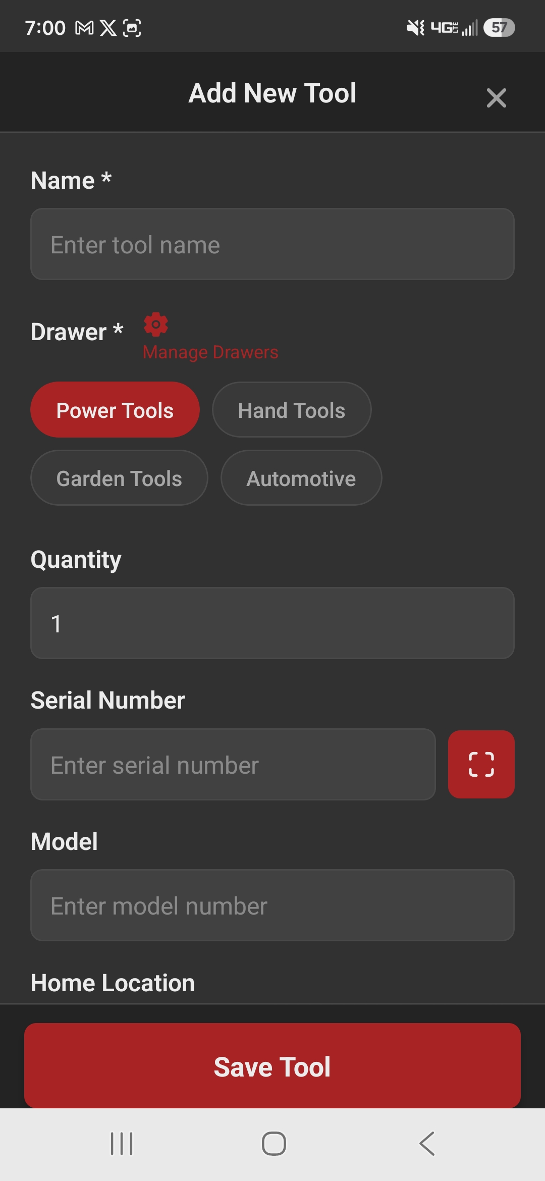 ToolVault add new tool screen
