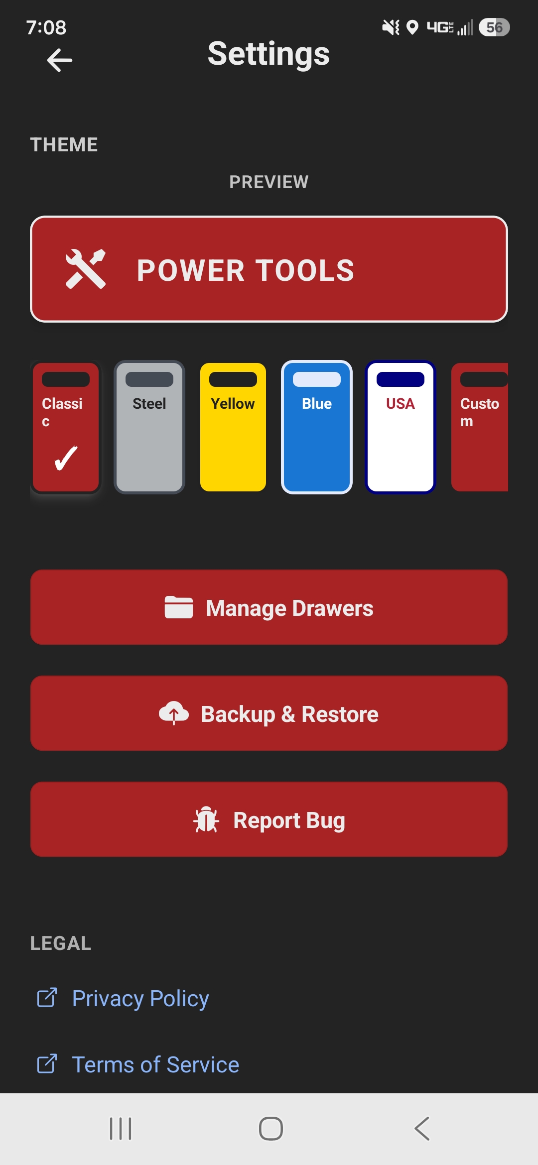 ToolVault settings and themes
